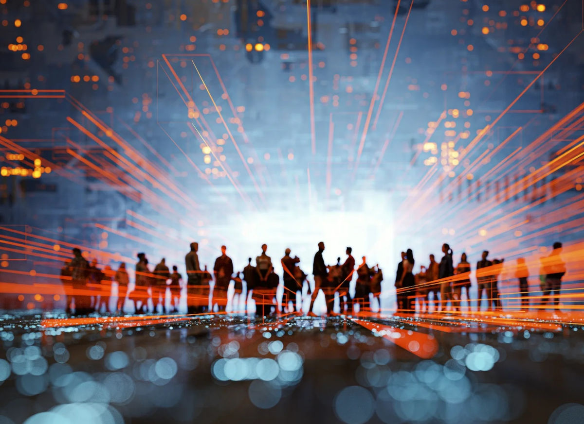 Diverse group of people connected by glowing lines, symbolizing amplified audience potential